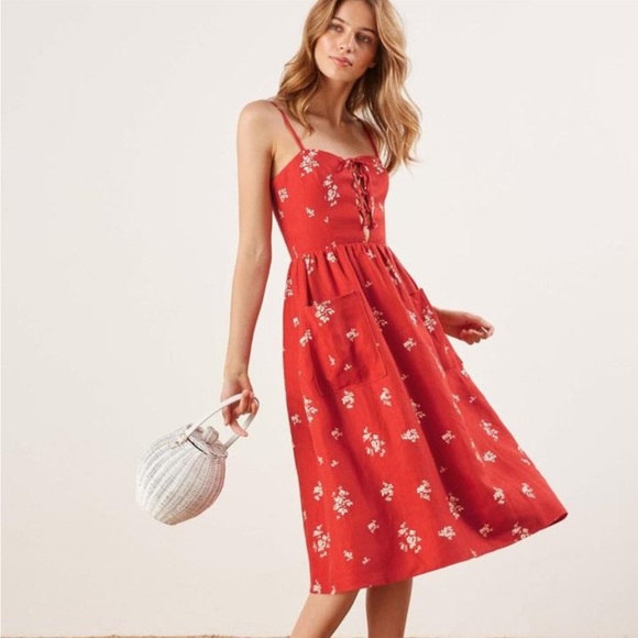 Reformation Dresses & Skirts - Reformation Red Floral Midi Dress